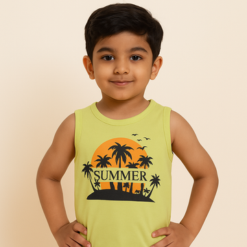 YELLOW SUMMER TREES PRINT SANDO FOR BOYS